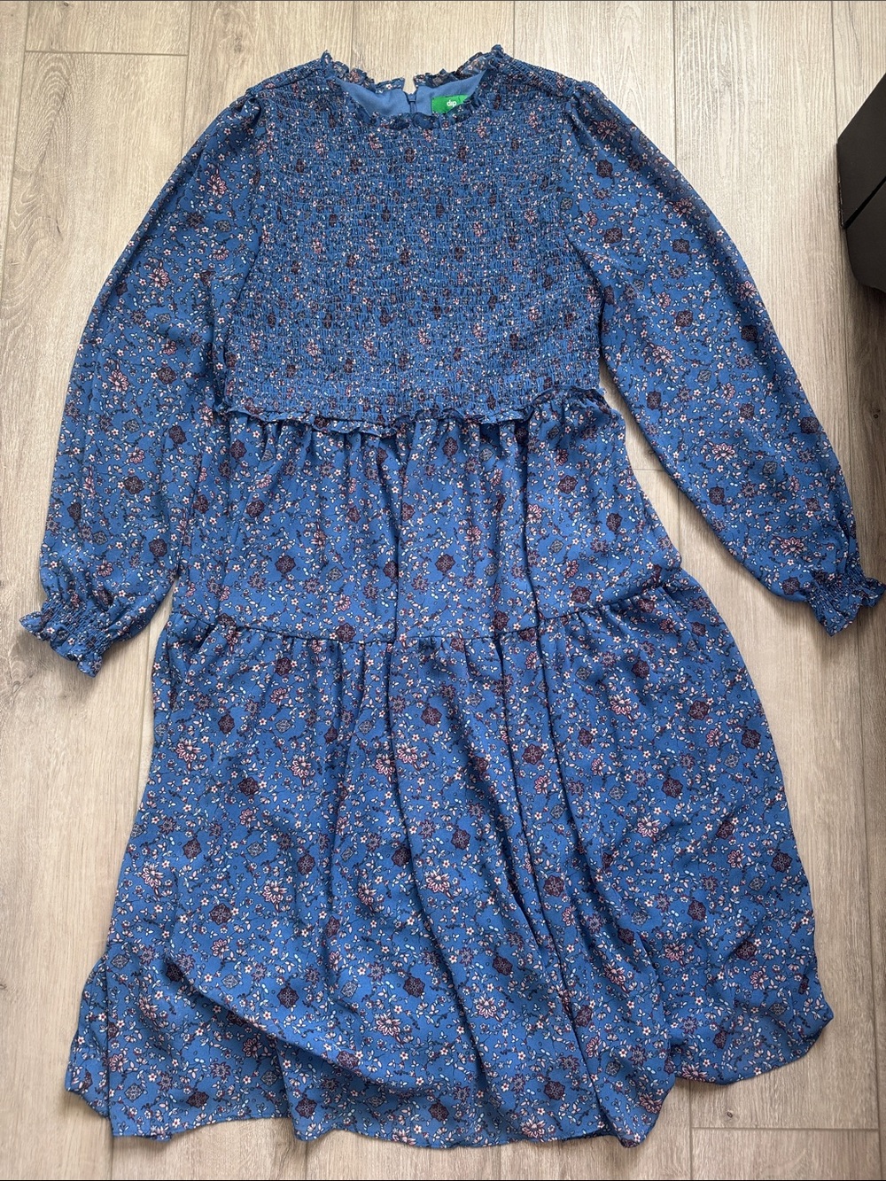 Blue Floral Long-Sleeve Smocked Dress - Picture 2 of 6